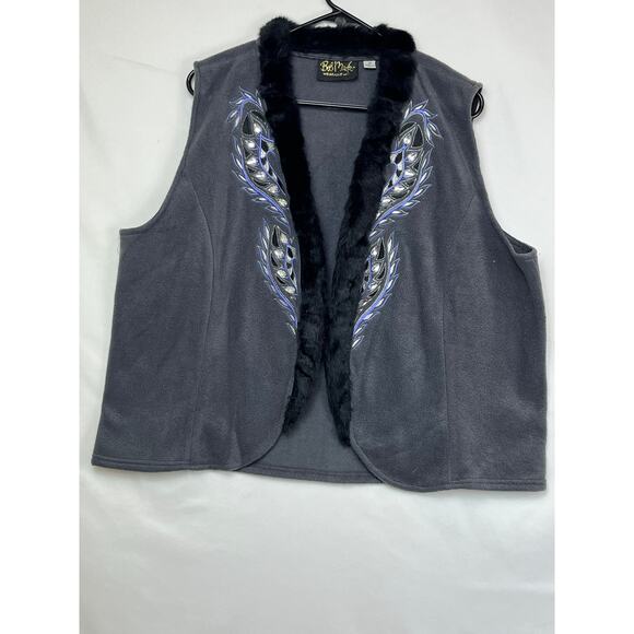 Bob Mackie Women's Size 1X Gray Fleece Faux Fur Lined Gemstone Embellished Vest - Picture 1 of 8